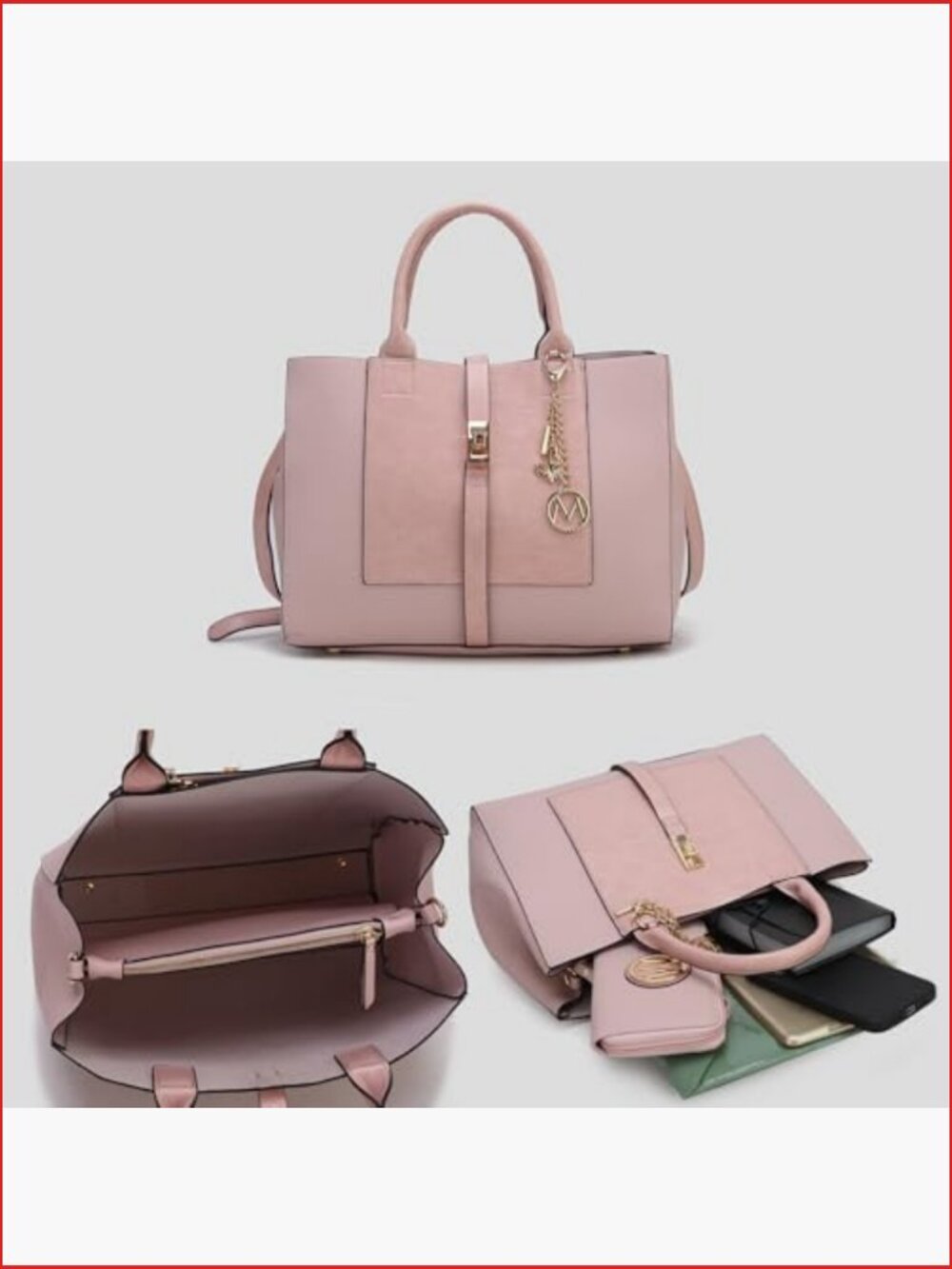Vegan Leather Satchel with Wristlet Wallet Faux Leather 2-Piece Set - Picture 6 of 7